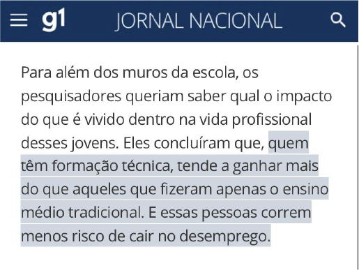 Notícia sobre cursos técnicos