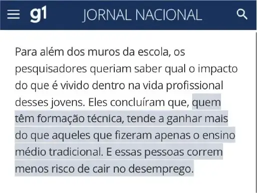 Notícia sobre cursos técnicos