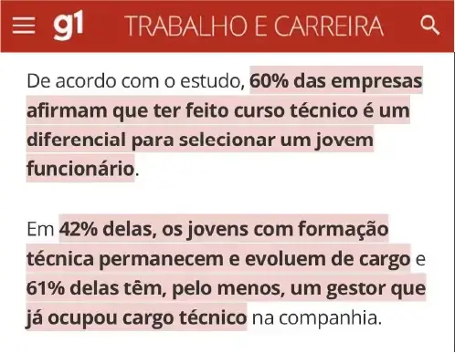 Notícia sobre cursos técnicos