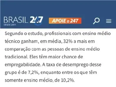 Notícia sobre cursos técnicos