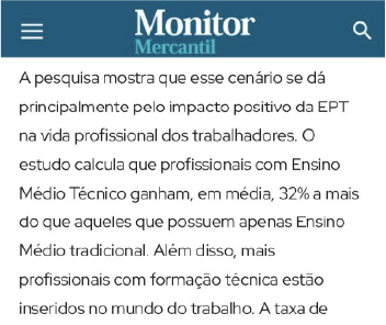 Notícia sobre cursos técnicos