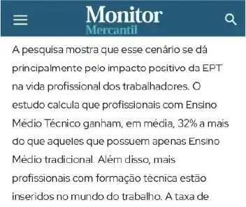 Notícia sobre cursos técnicos